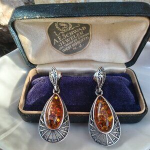 Baltic Amber & Sterling Silver Teardrop Earrings